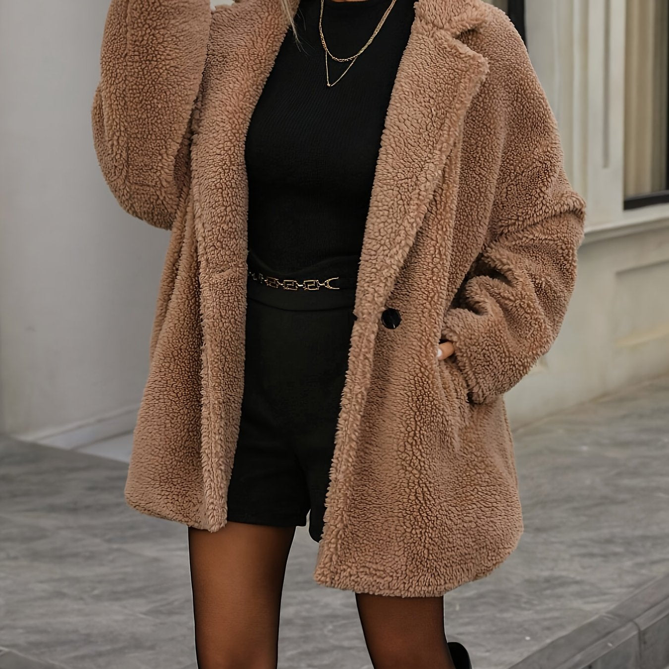 Damen Teddy knopfverschlossener Wintermantel