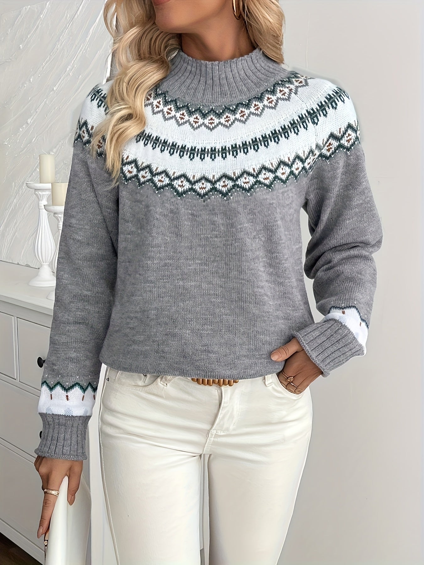 Damen Norweger-Pullover mit Stehkragen