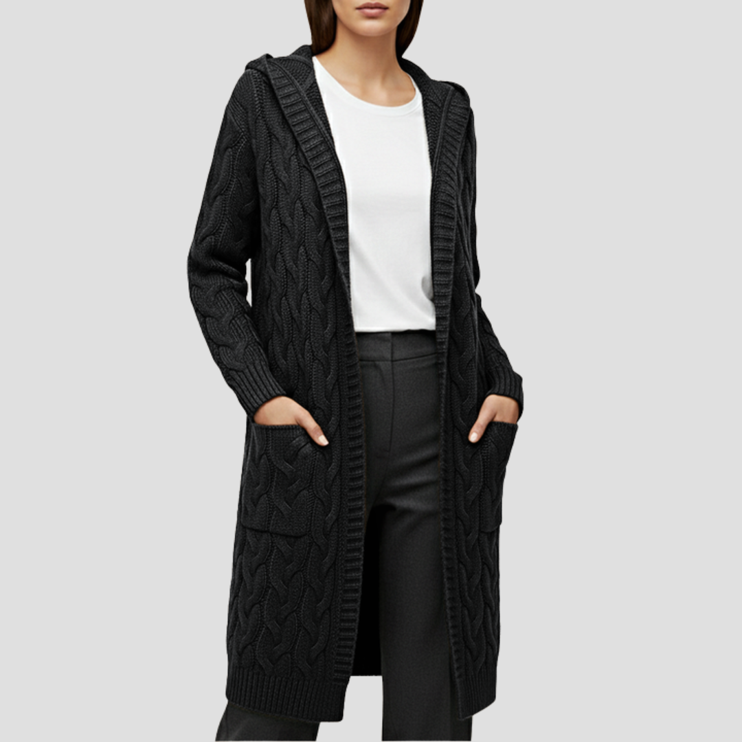 Damen Lange Strickjacke | Zopfmuster