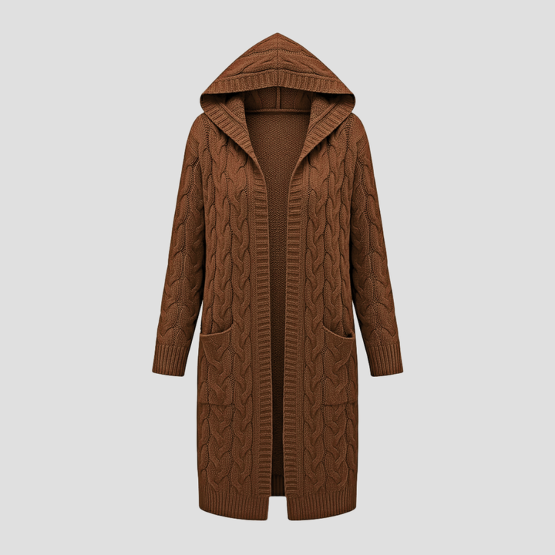 Damen Lange Strickjacke | Zopfmuster