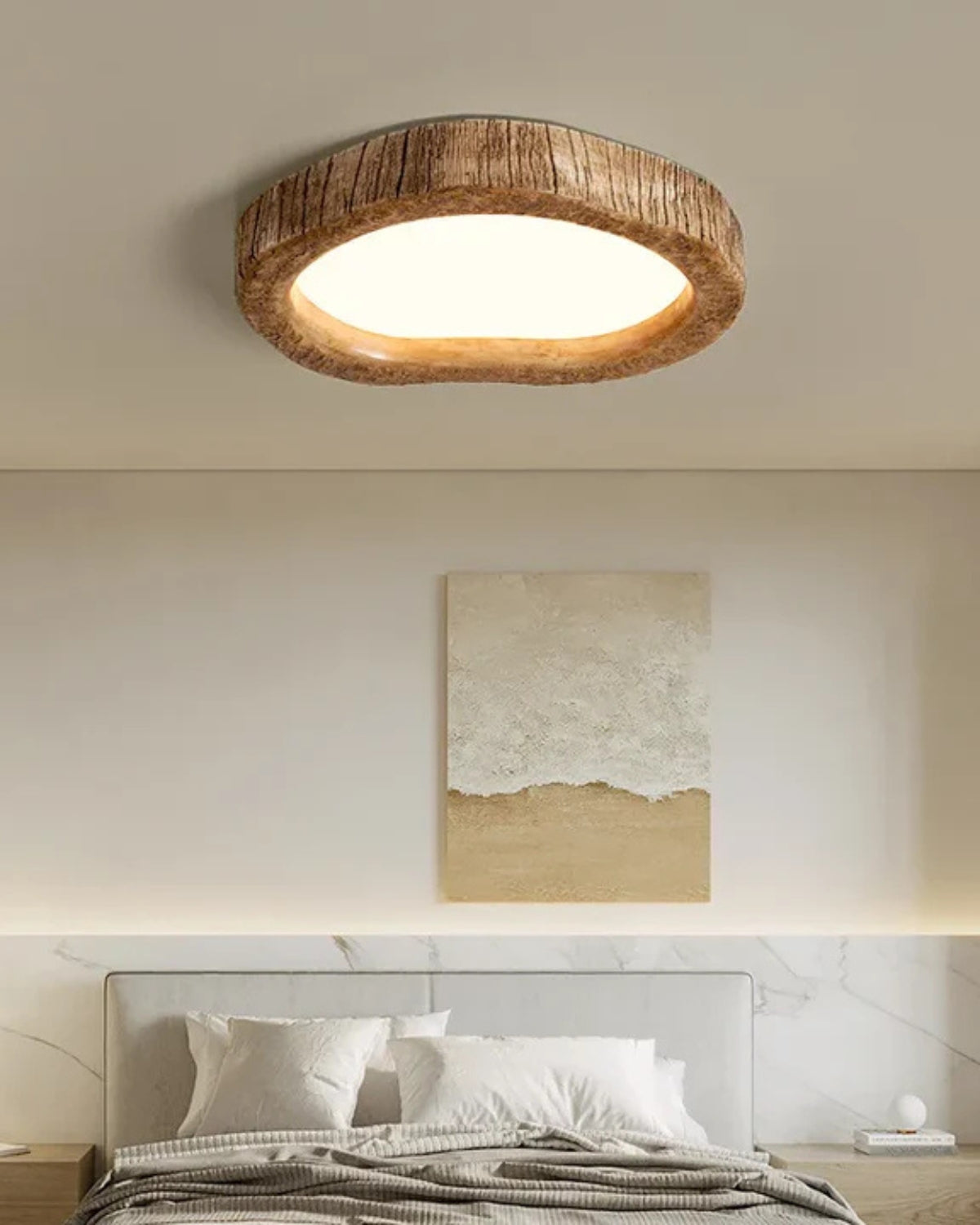Deckenlampe | Runde Holzoptik Leuchte für Wohnzimmer