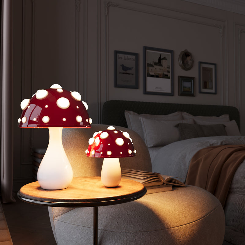 Nachttischlampe Pilzform | Tischlampe Rot Weiß