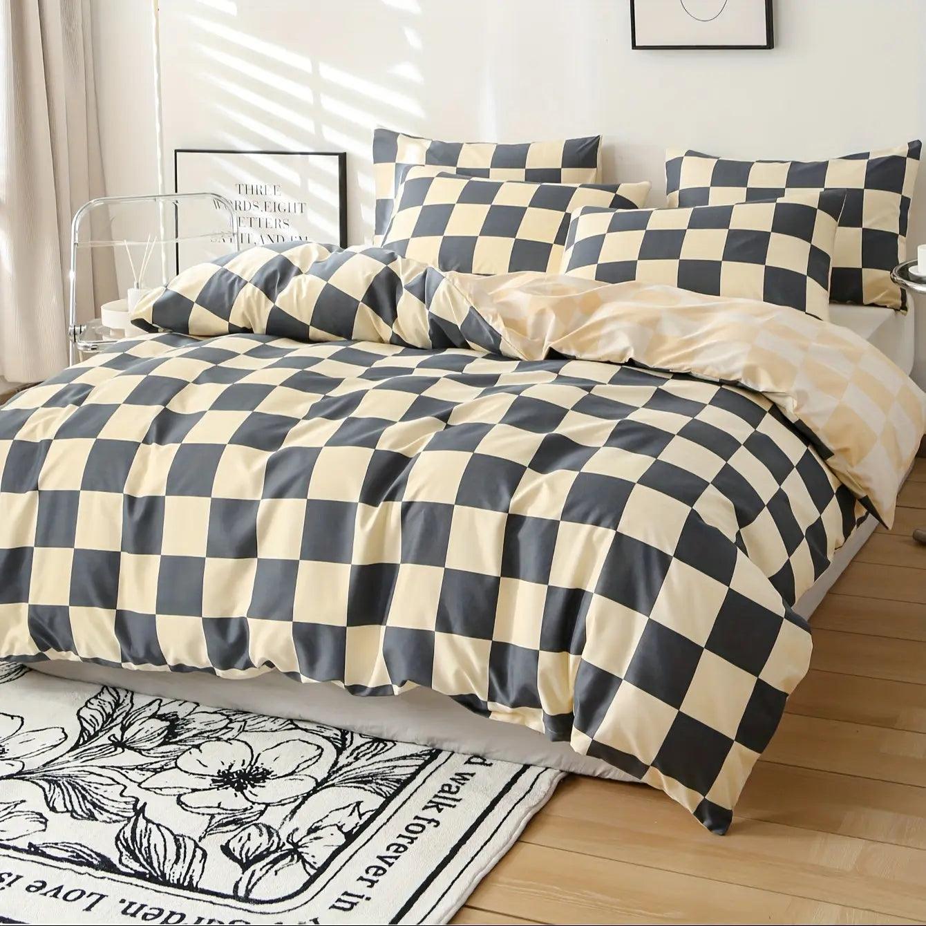 Bettbezug mit kariertem Design | Schwarz Weiß
