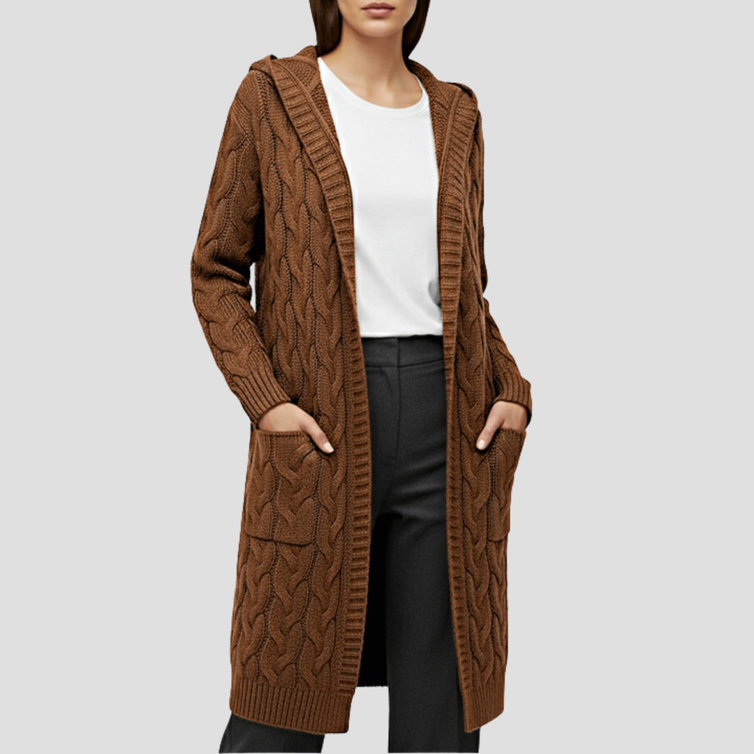 Damen Lange Strickjacke | Zopfmuster