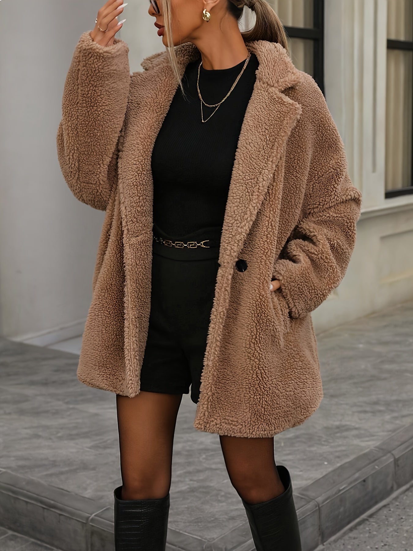 Damen Teddy knopfverschlossener Wintermantel