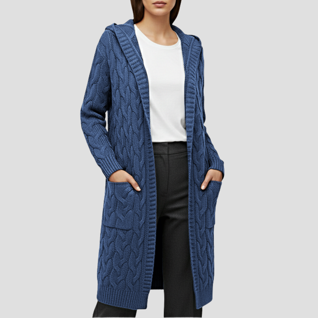 Damen Lange Strickjacke | Zopfmuster