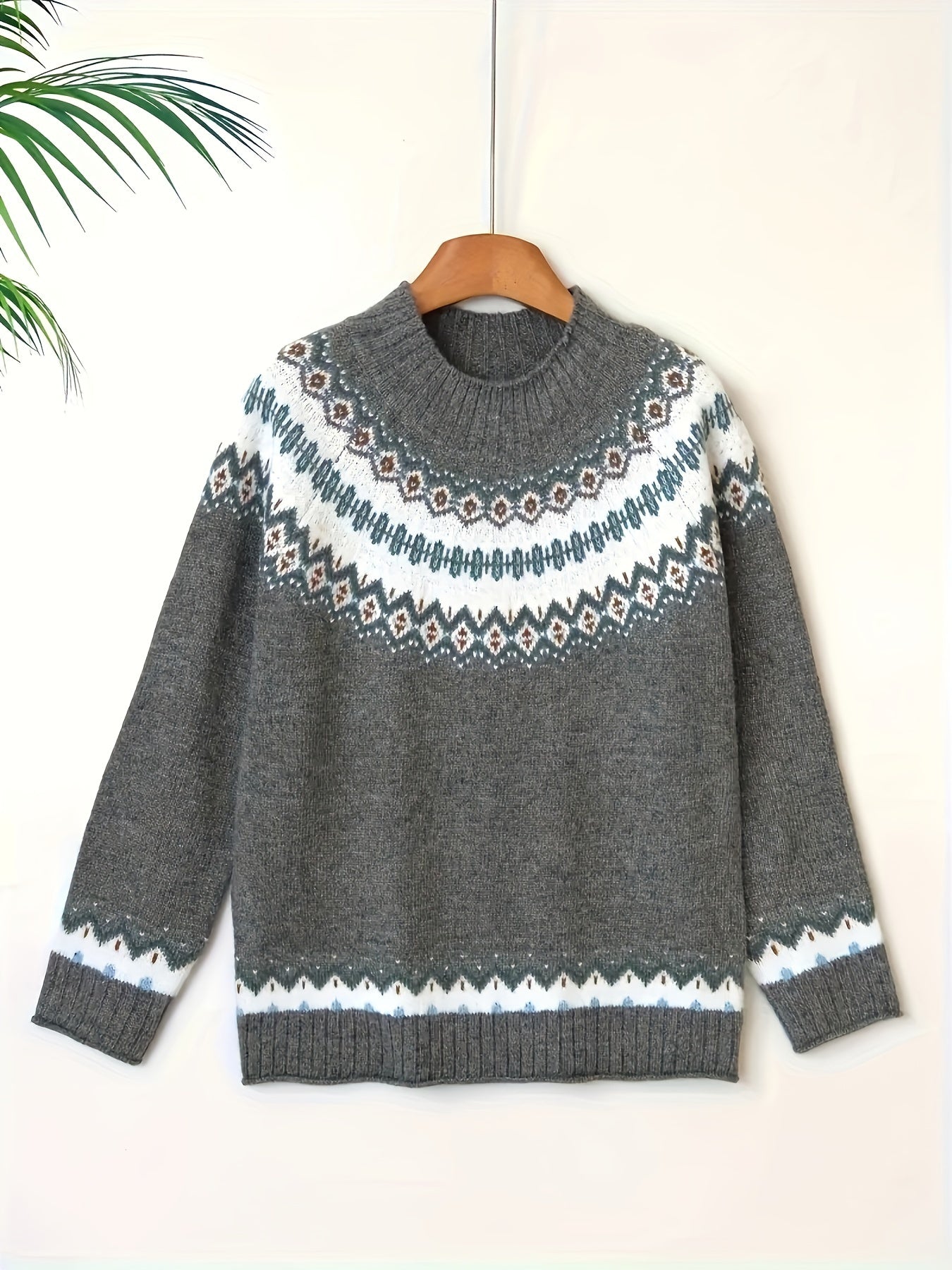 Damen Norweger-Pullover mit Stehkragen