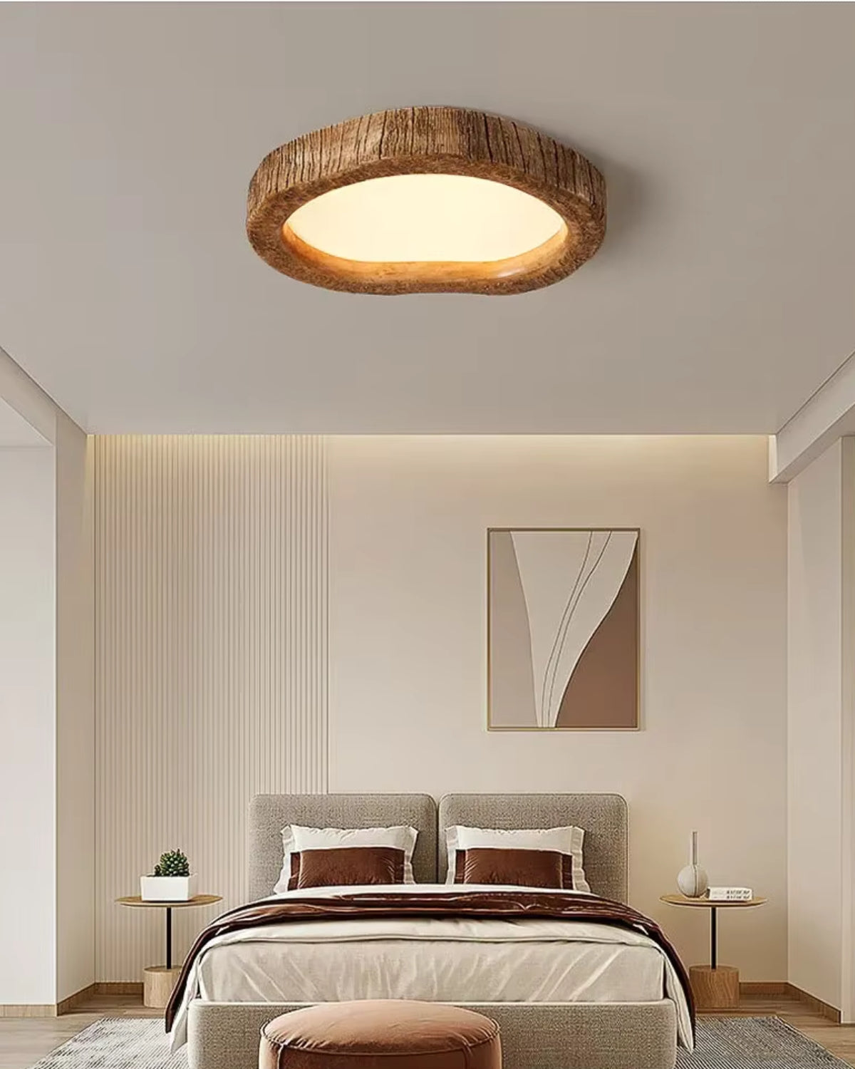 Deckenlampe | Runde Holzoptik Leuchte für Wohnzimmer