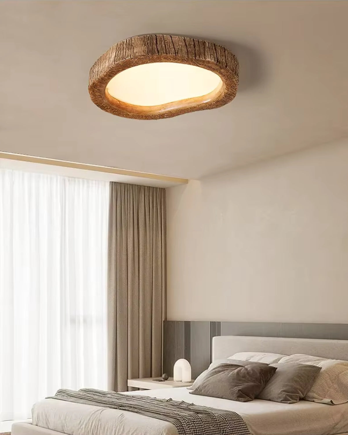 Deckenlampe | Runde Holzoptik Leuchte für Wohnzimmer