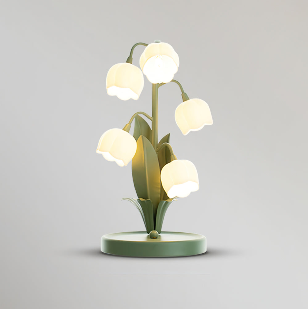 Grüne Tischlampe mit weißer Blume