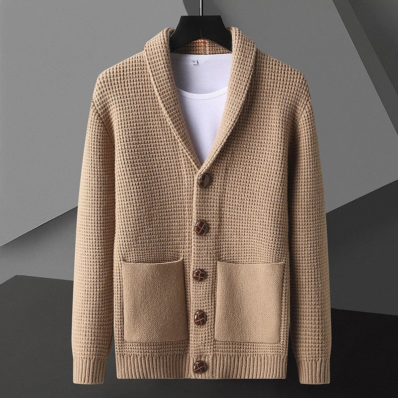 Men’s Waffle Knit Cardigan | V-Neck