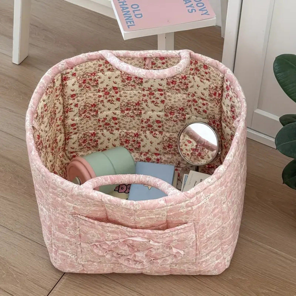 Gequilteter Aufbewahrungskorb mit Blumenmuster
