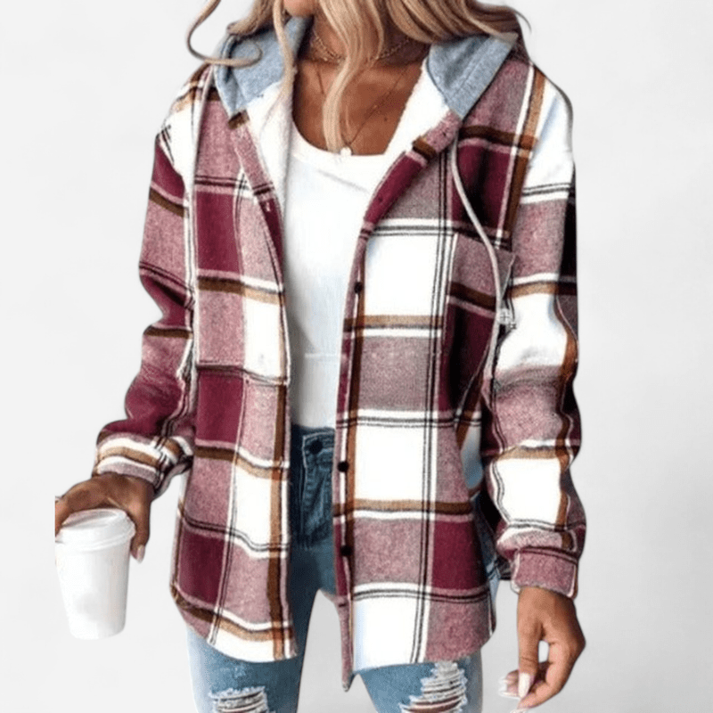 Damen Karierte Kapuzenjacke | Button-down