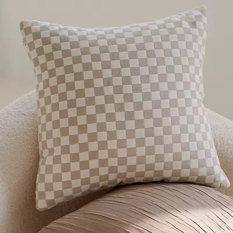 Beige Karierte Kissenhülle