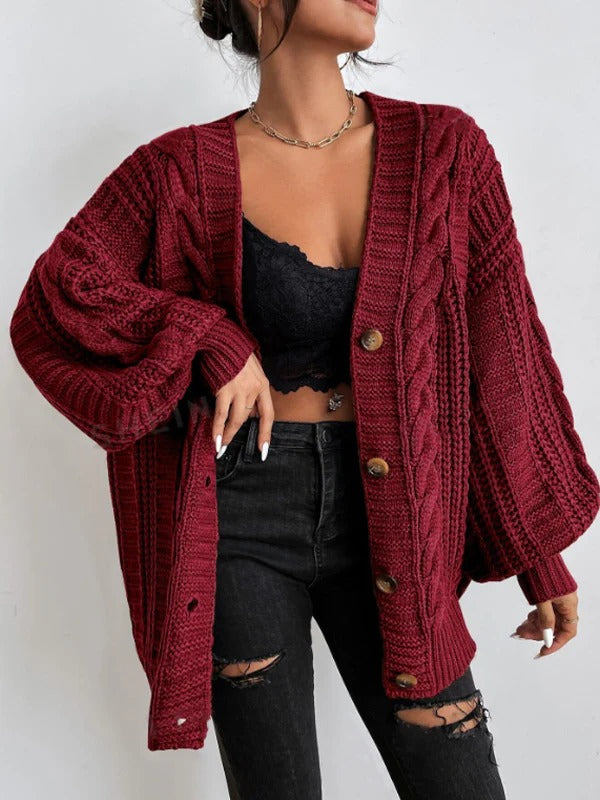Damen Oversized Strickjacke | Zopfmuster