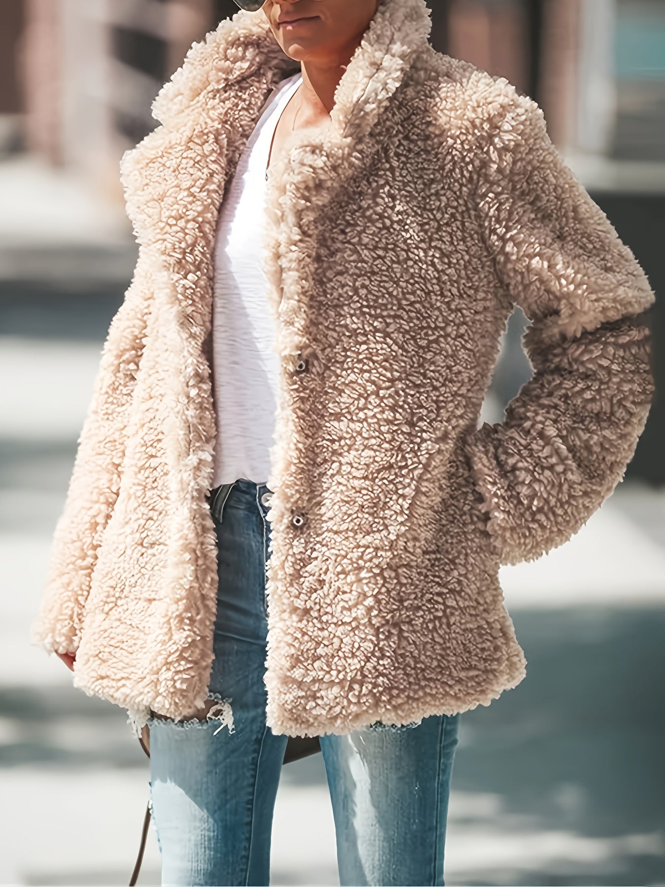 Damen Teddy Knopfjacke