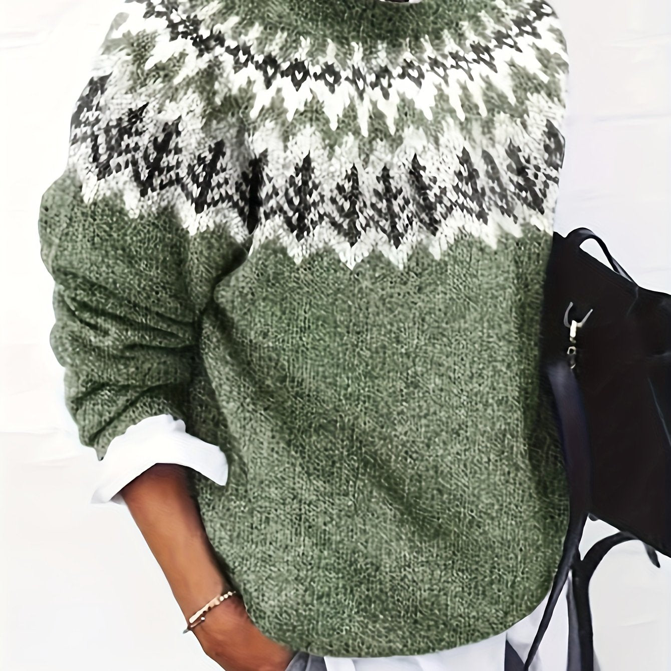 Damen rundhalsschnitt Norweger-Pullover