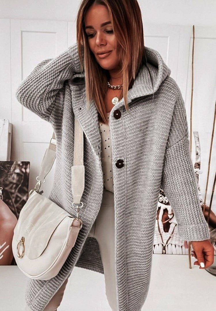 Damen Strickcardigan mit Kapuze | Lang