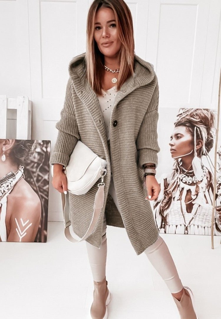 Damen Strickcardigan mit Kapuze | Lang