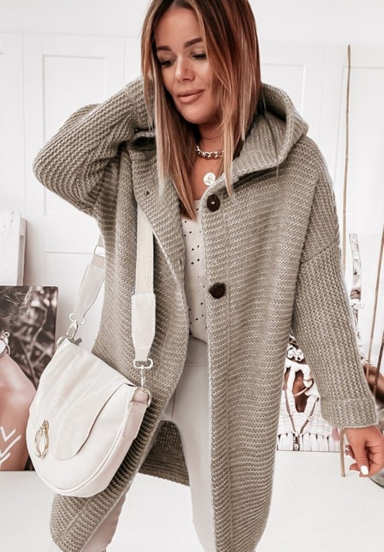 Damen Strickcardigan mit Kapuze | Lang