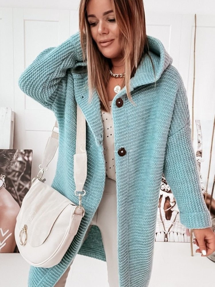 Damen Strickcardigan mit Kapuze | Lang