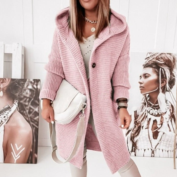 Damen Strickcardigan mit Kapuze | Lang