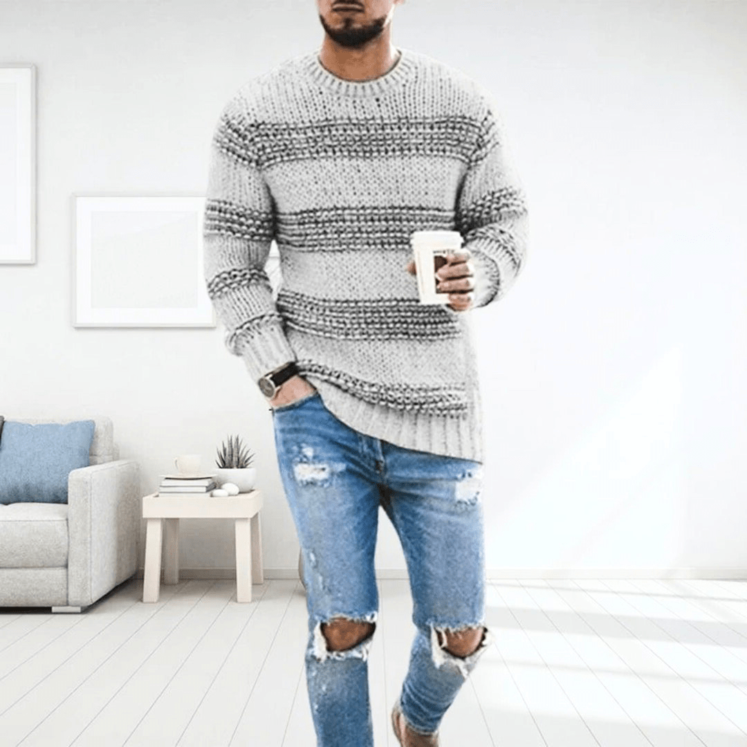 Herren Gestreifter Pullover | Grobstrick