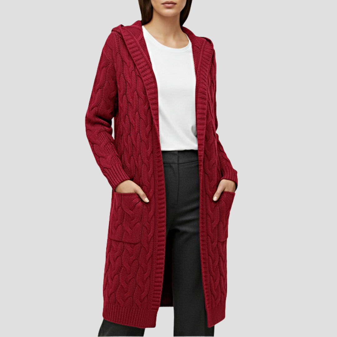 Damen Lange Strickjacke | Zopfmuster