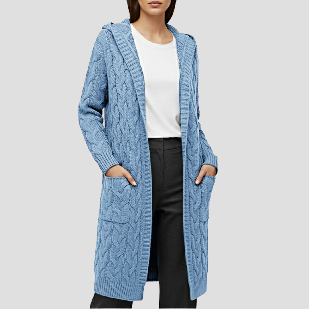 Damen Lange Strickjacke | Zopfmuster