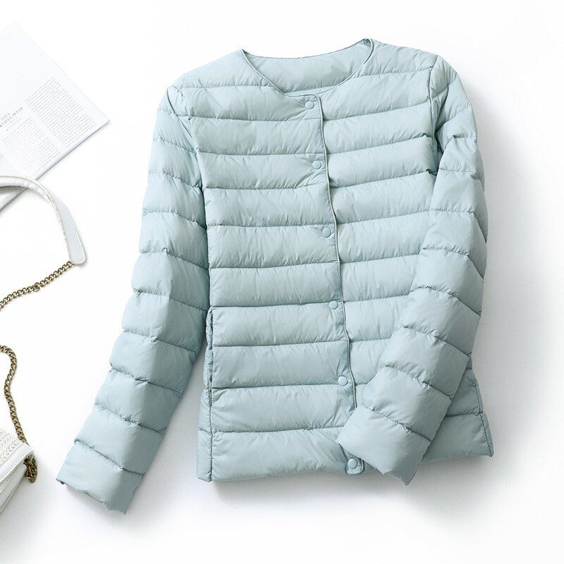 Damen Gesteppt Jacke ohne Kragen | Druckknopfverschluss