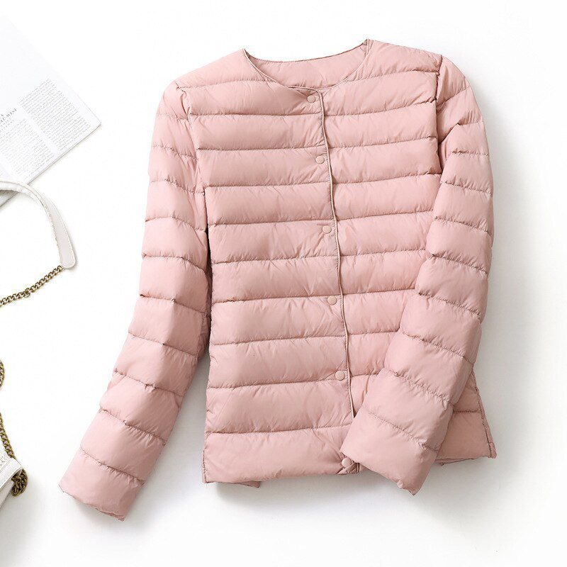 Damen Gesteppt Jacke ohne Kragen | Druckknopfverschluss