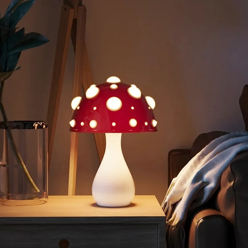 Nachttischlampe Pilzform | Tischlampe Rot Weiß