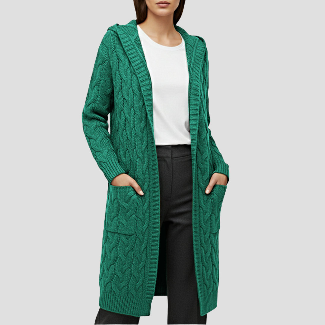 Damen Lange Strickjacke | Zopfmuster