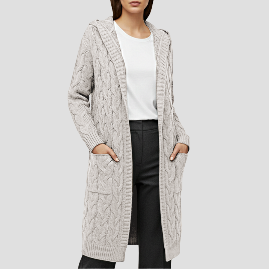 Damen Lange Strickjacke | Zopfmuster