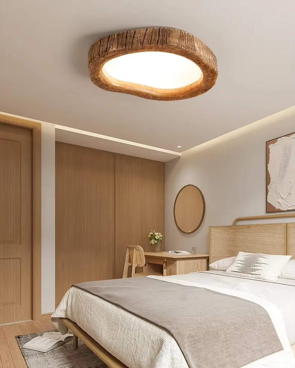 Deckenlampe | Runde Holzoptik Leuchte für Wohnzimmer
