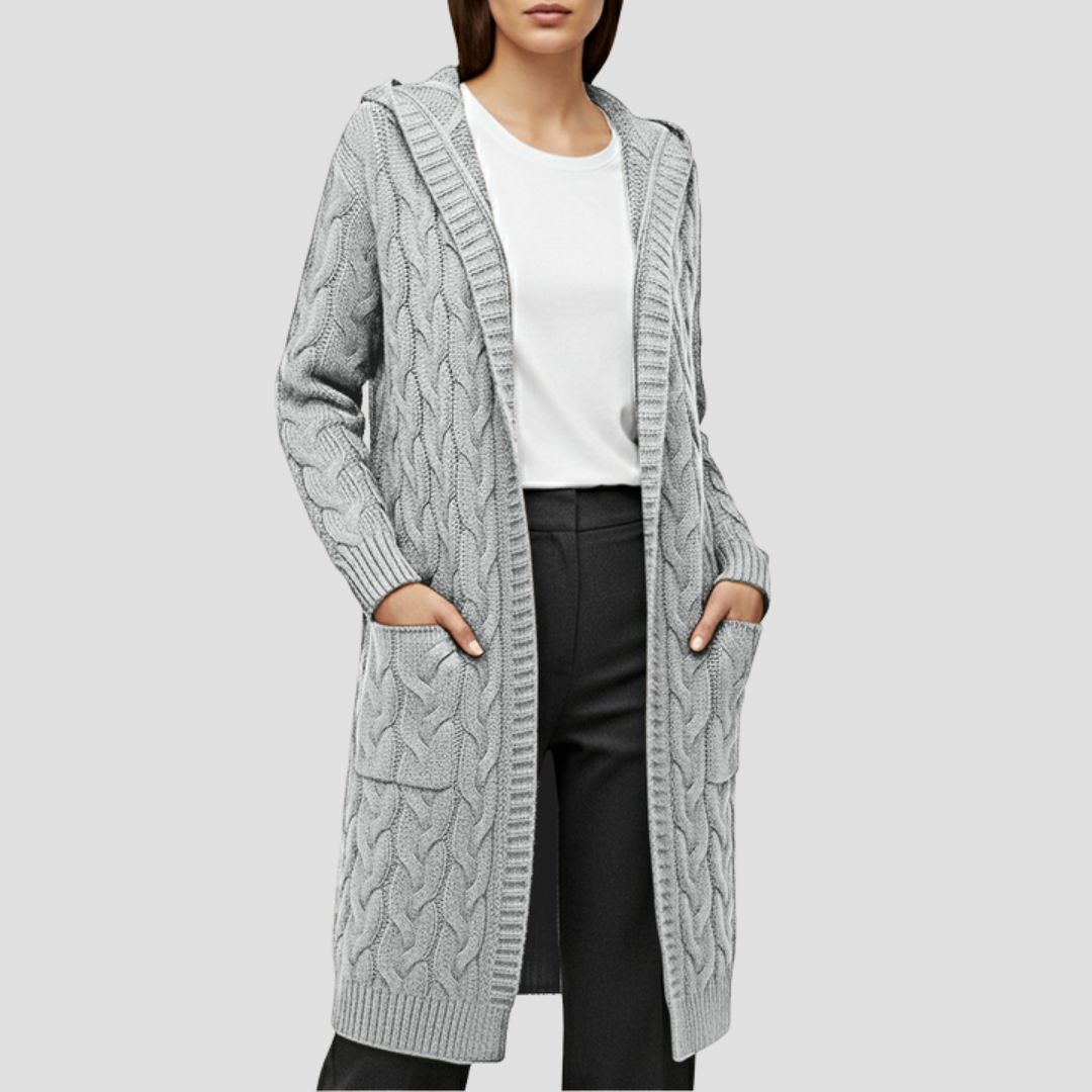 Damen Lange Strickjacke | Zopfmuster
