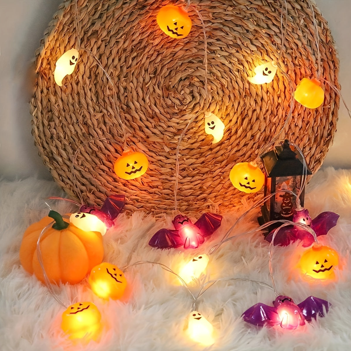 Halloween Lichterkette | Kürbis, Geist & Fledermaus