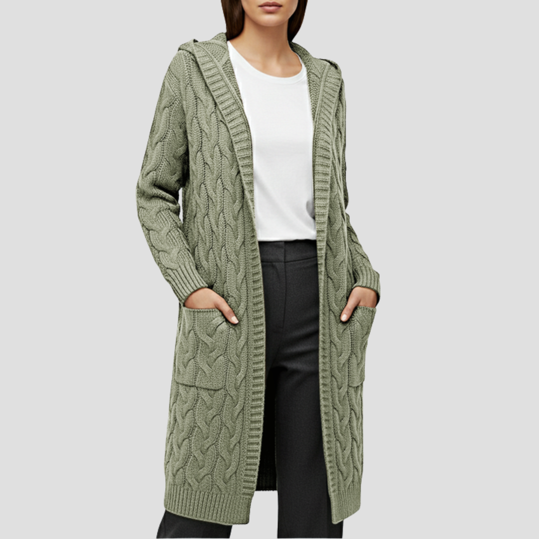 Damen Lange Strickjacke | Zopfmuster