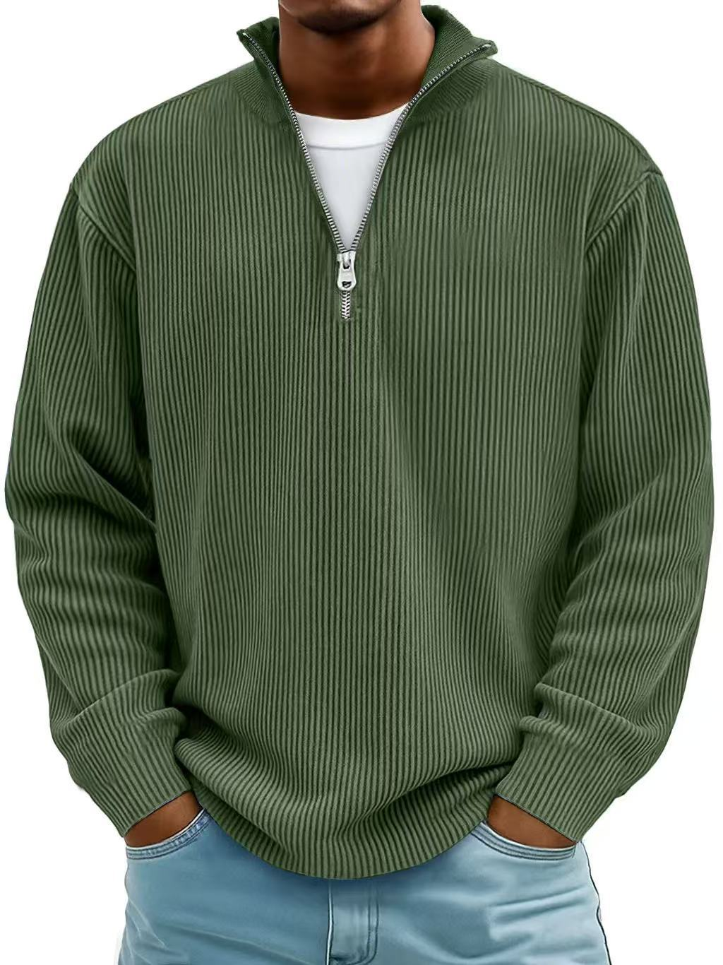 Herren Cord-Pullover mit halbem Reißverschluss | Stehkragen