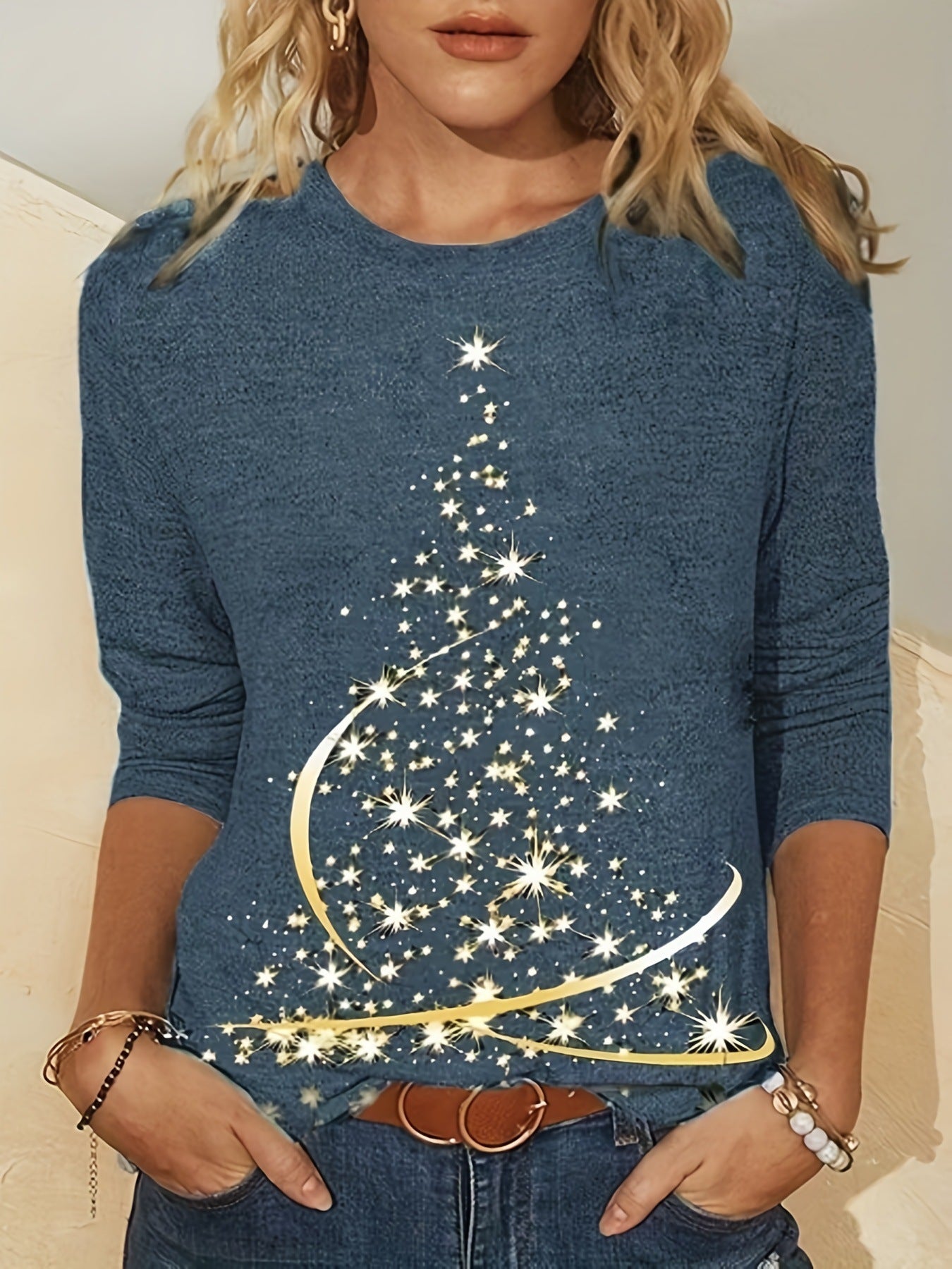 Damen Langarmshirt Weihnachtsbaum Motiv | Festlich
