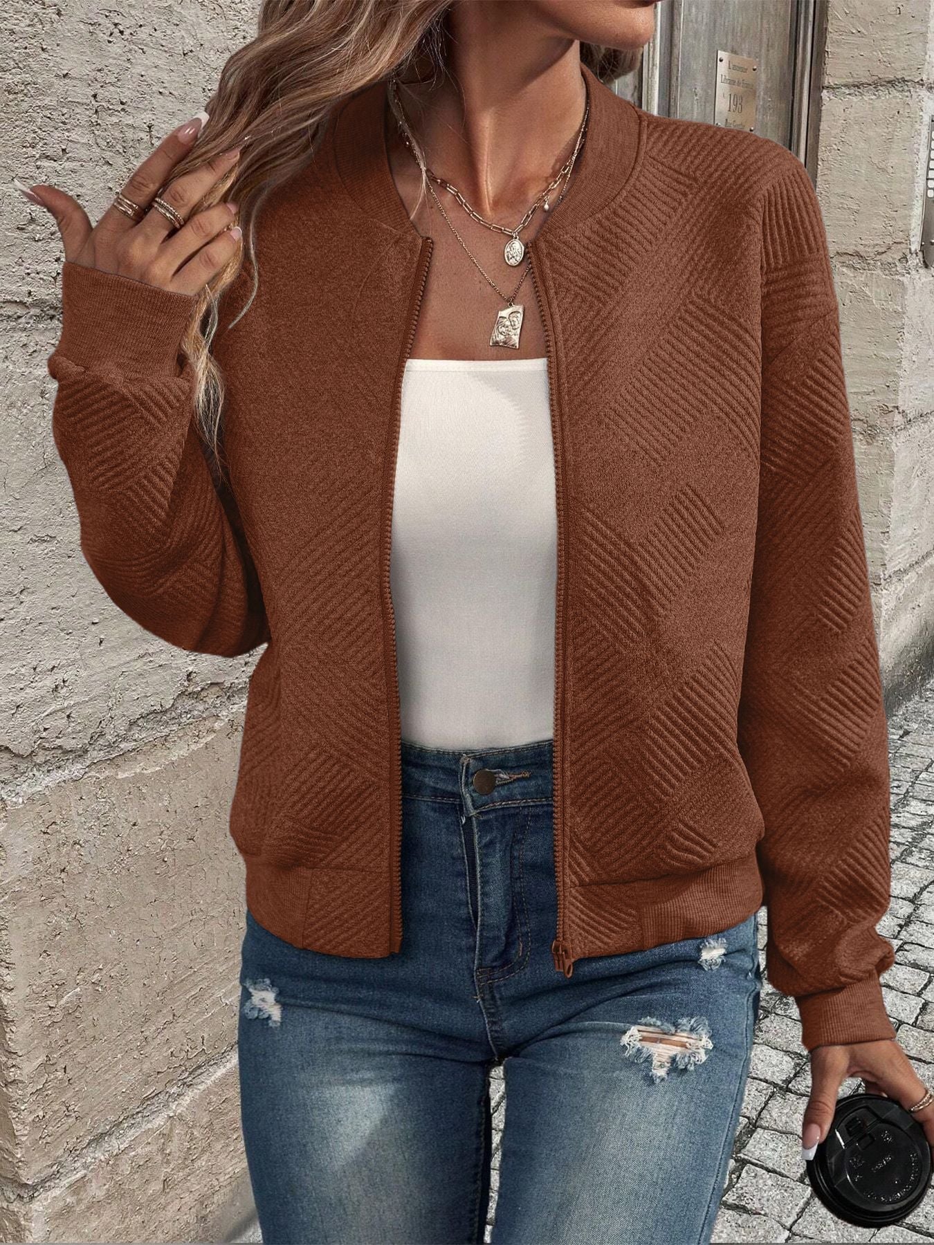 Damen Zip-Up Jacke | Strukturiert
