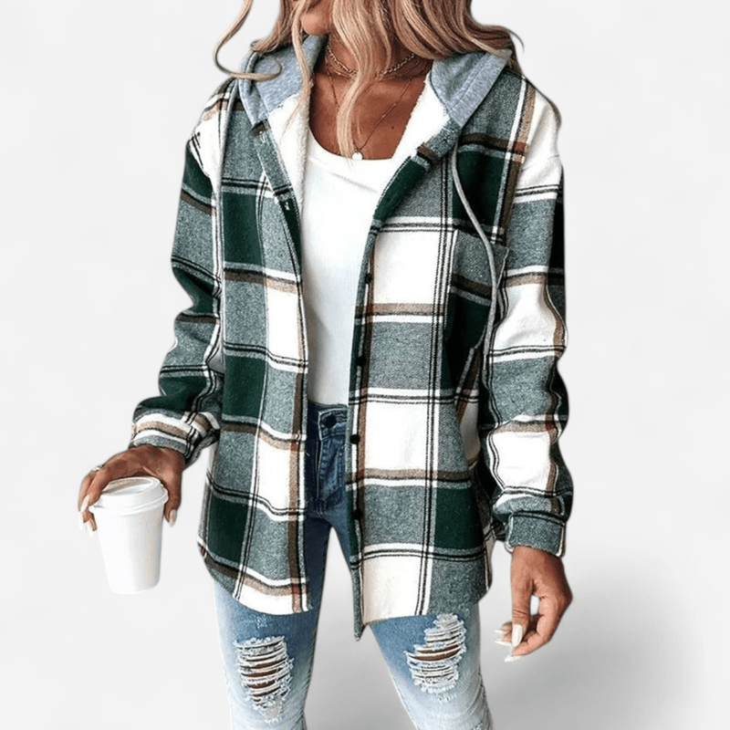 Damen Karierte Kapuzenjacke | Button-down
