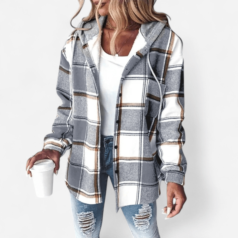 Damen Karierte Kapuzenjacke | Button-down