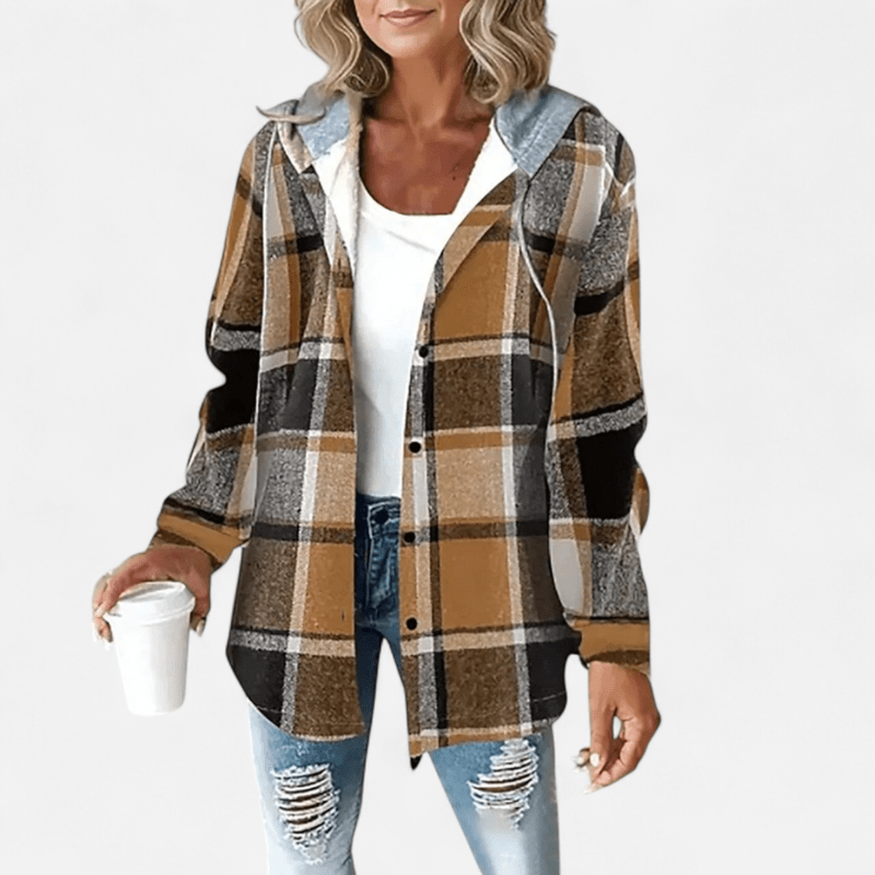 Damen Karierte Kapuzenjacke | Button-down
