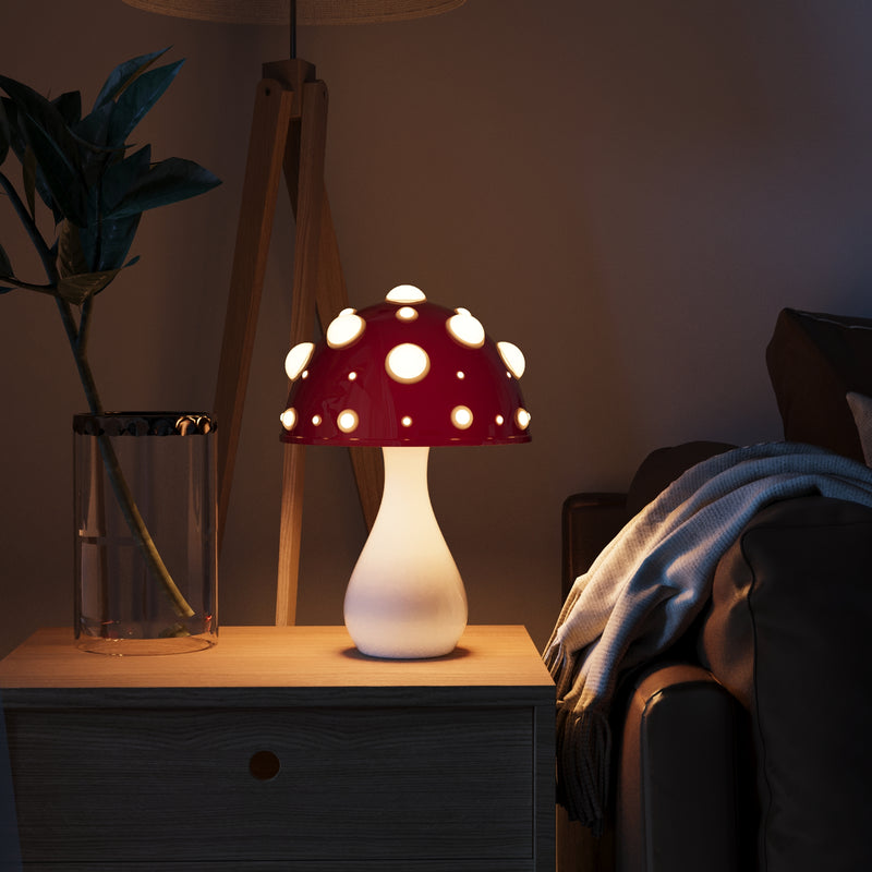 Nachttischlampe Pilzform | Tischlampe Rot Weiß