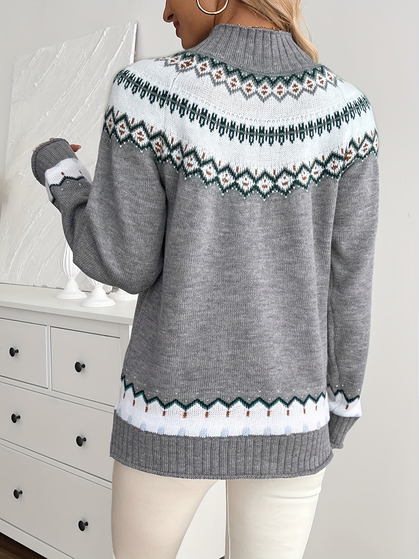 Damen Norweger-Pullover mit Stehkragen
