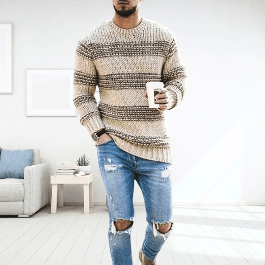 Herren Gestreifter Pullover | Grobstrick